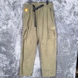 Spitfire Mens Cargo Pants Size M Olive Green Bighead Logo Skate Belted Cotton